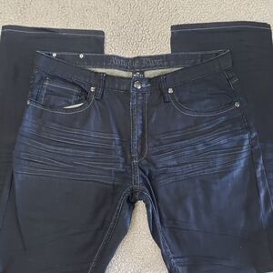 ANTIQUE RIVET Black Slim Denim Jeans with Subtle Fade | Mens 36 x 32